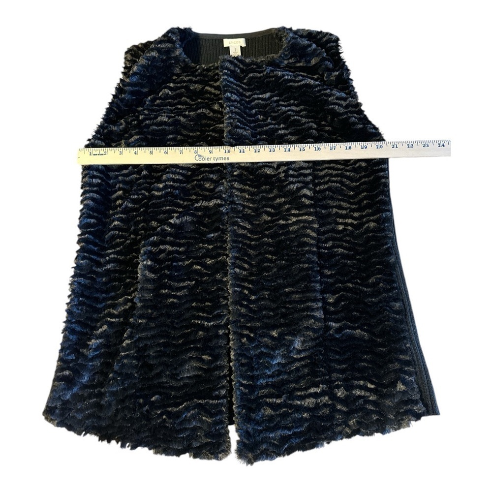 Chico's Womens Faux Fur Black Open Front Lined Vest Ribbed Back Pockets Size 1 - Picture 7 of 8